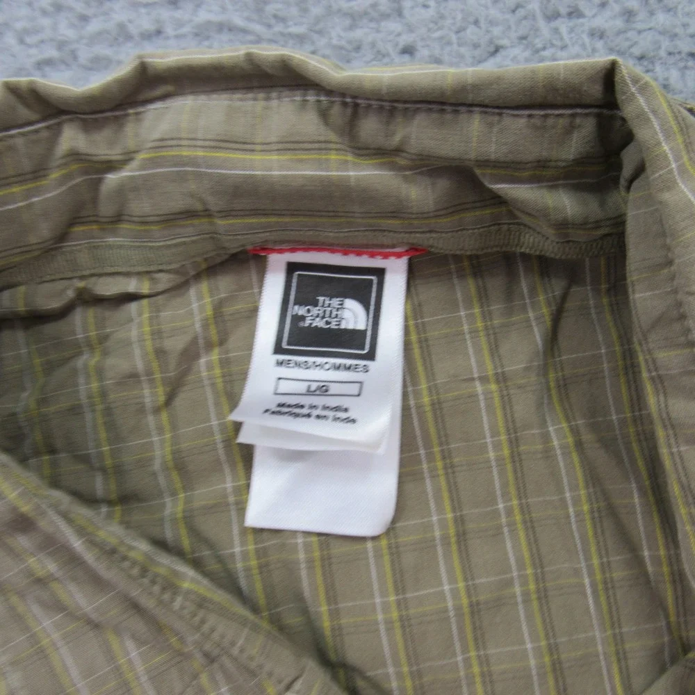 The North Face Mens Large Short Sleeve Plaid‎ Button Down Shirt Olive Green Tan